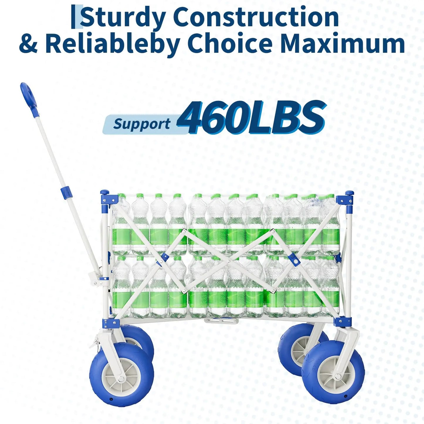 Heavy Duty Beach Wagon Cart | 460LBS | Folding Utility Wagon with 9" All-Terrain Wheels