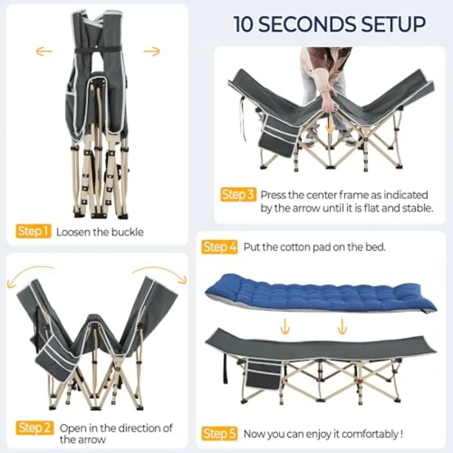 Folding Camping Cot w/Mat and and Carry Bag