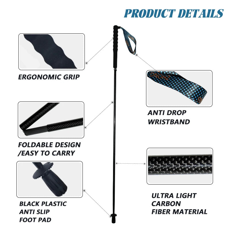 T800 Carbon Fiber Telescopic Trekking Poles: Lightweight Collapsible Hiking Sticks (Set of 2)