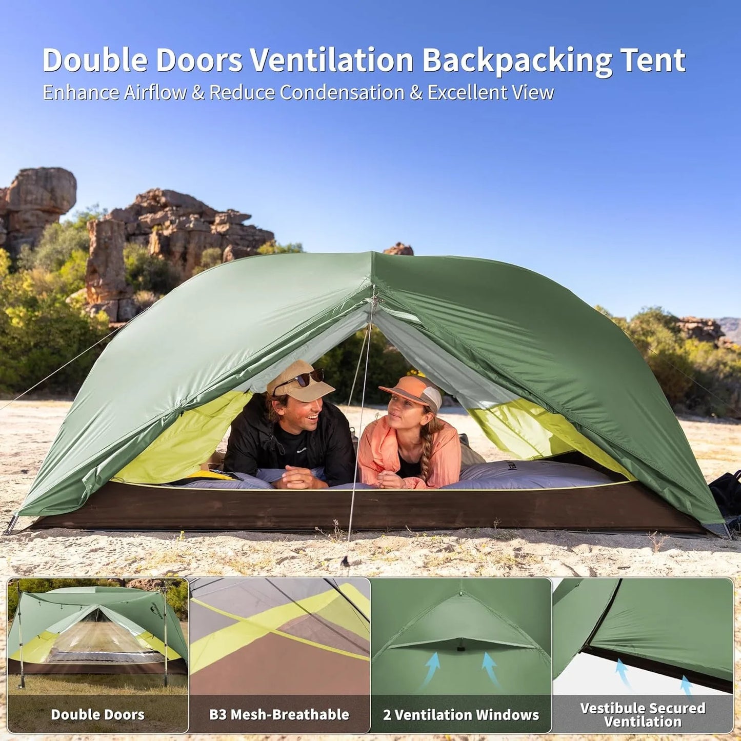 Camping Tent 2-3 Person 210T Polyester 3 Season Tent