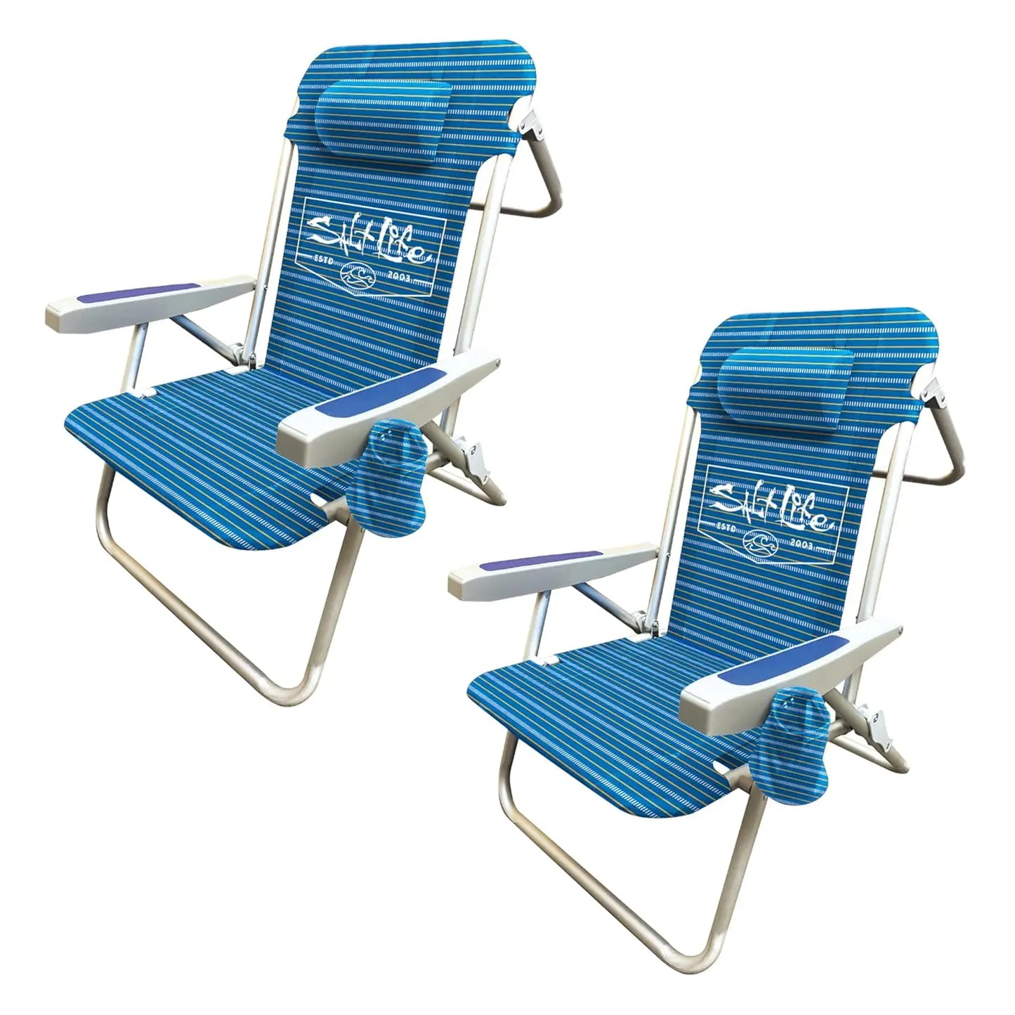2pk 5-Position Folding Backpack Beach Chair 300lb Camping Portable Striped Custom