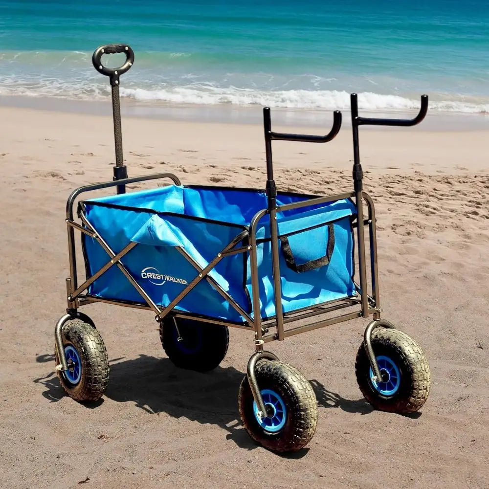 Heavy-Duty Collapsible Cart with Balloon Wheels and Chair Racks, Sand-Friendly, 300 LB Capacity