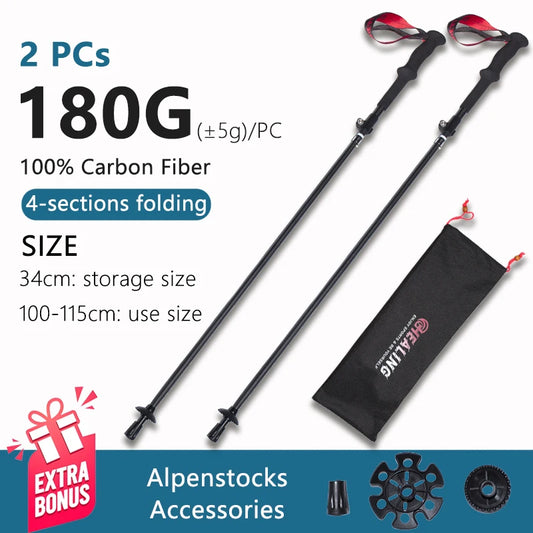 Ultralight Carbon Fiber Trekking Poles – Folding Telescopic Hiking Sticks with Anti-Shock & EVA Grip