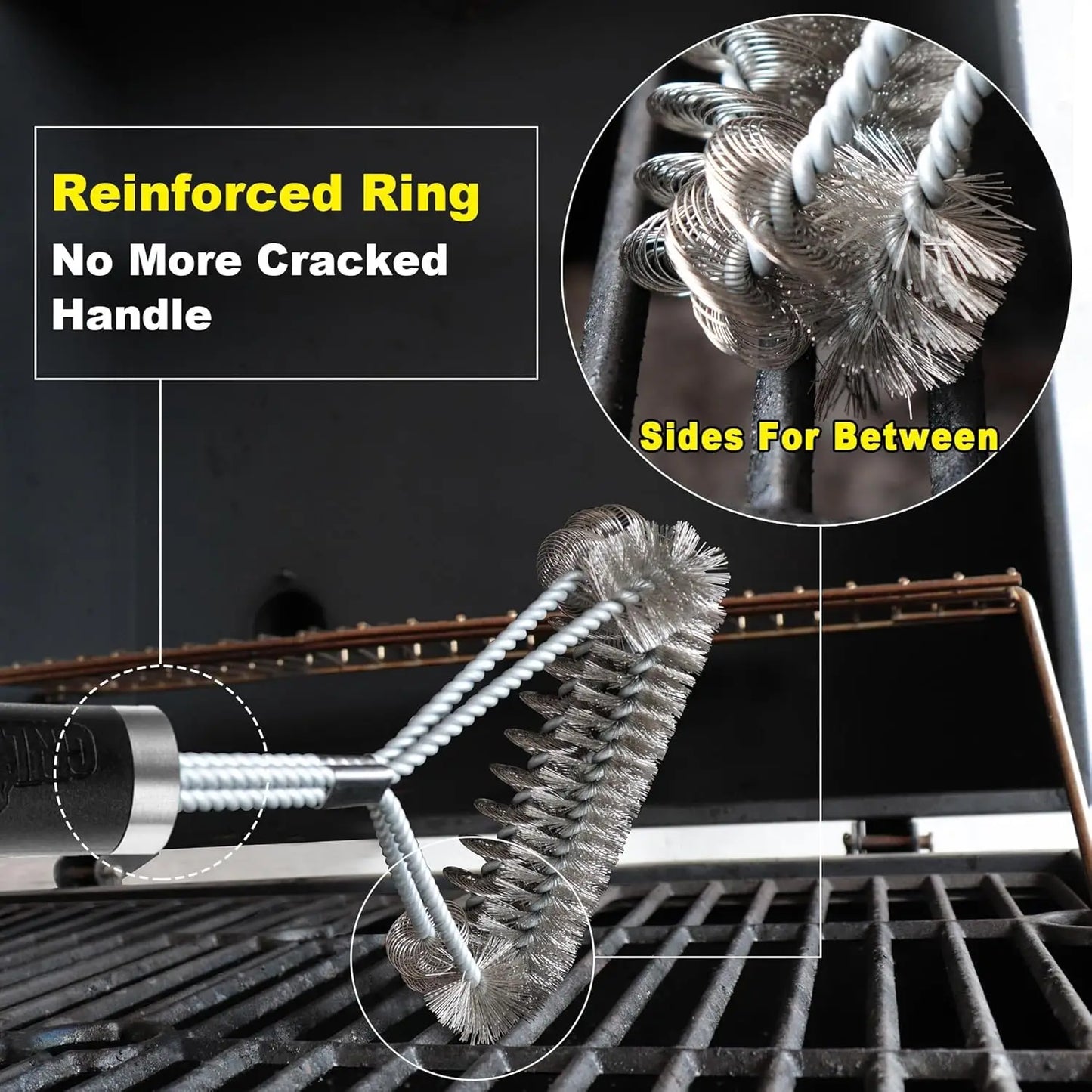 2-in-1 BBQ Grill Brush: Wire & Helix Combo - Safe, Efficient Cleaning for All Grills - 18" Long Handle