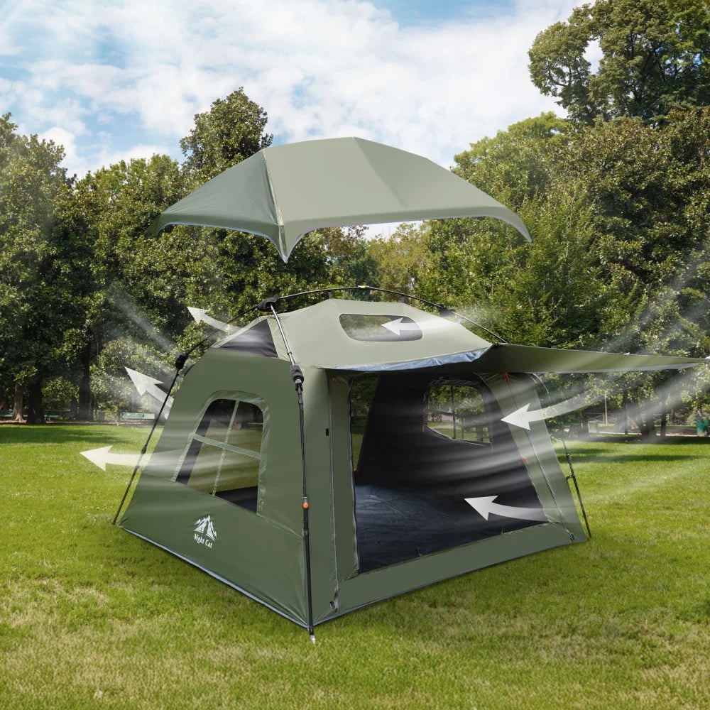 Night Cat 4-Person Pop Up Camping Tent – Blackout Cabin Tent with Vestibule & Rainfly