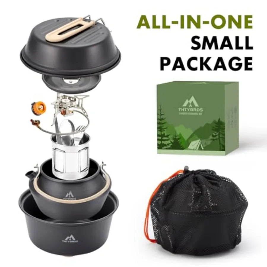 Stainless Steel Camping Cookware Kit – Complete Hiking Mess Kit with Tableware