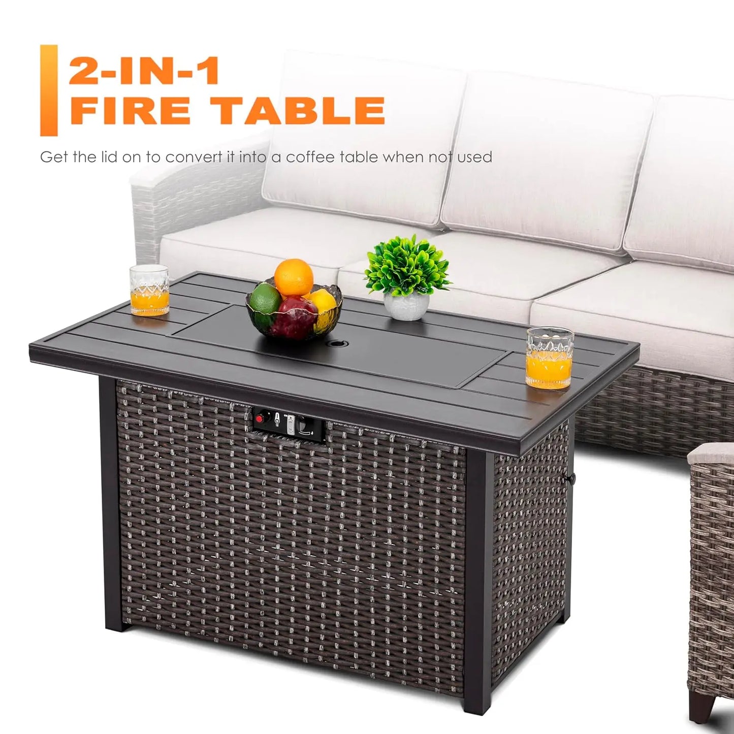 43" Propane Fire Pit Table 50,000 BTU | CSA Certified Outdoor Gas Fire Pit with Lid