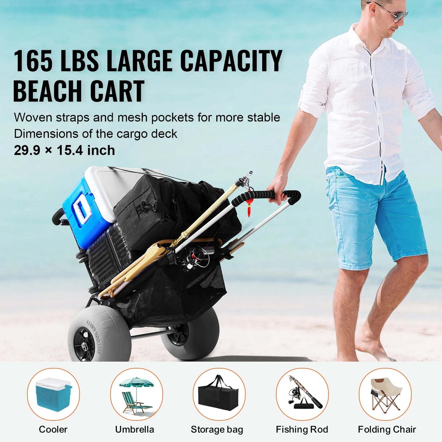 Beach Dolly with Big Wheels for Sand 165LBS Loading Capacity