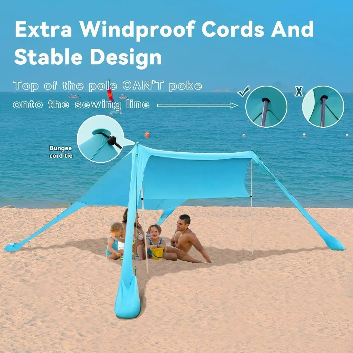 Beach Tent Sun Shelter, Canopy with Sandbags 7x7 FT