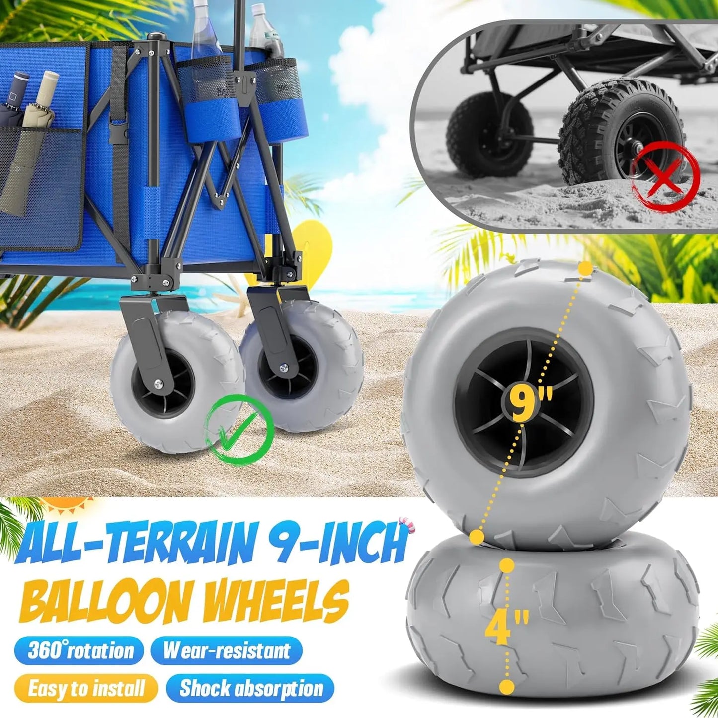 Beach Wagon with Big Wheels for Sand, 350lbs