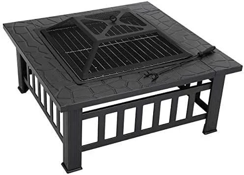32" Square Outdoor Fire Pit with Spark Screen & Waterproof Cover