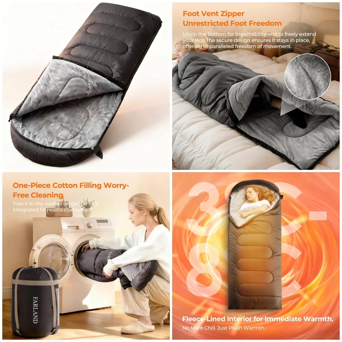 Cold Weather Sleeping Bag for Adults | Fleece-Lined, Waterproof, -10°C to -20°C