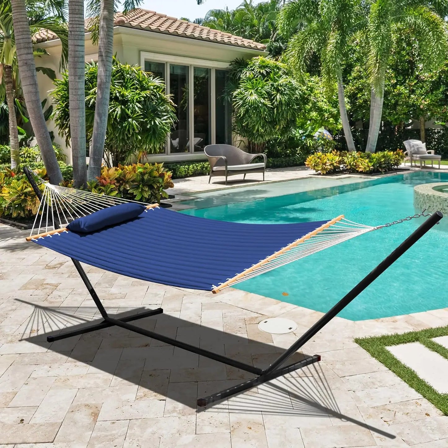 Quilted 2 Person Hammock with 15FT Steel Stand, 450 lbs, Capacity