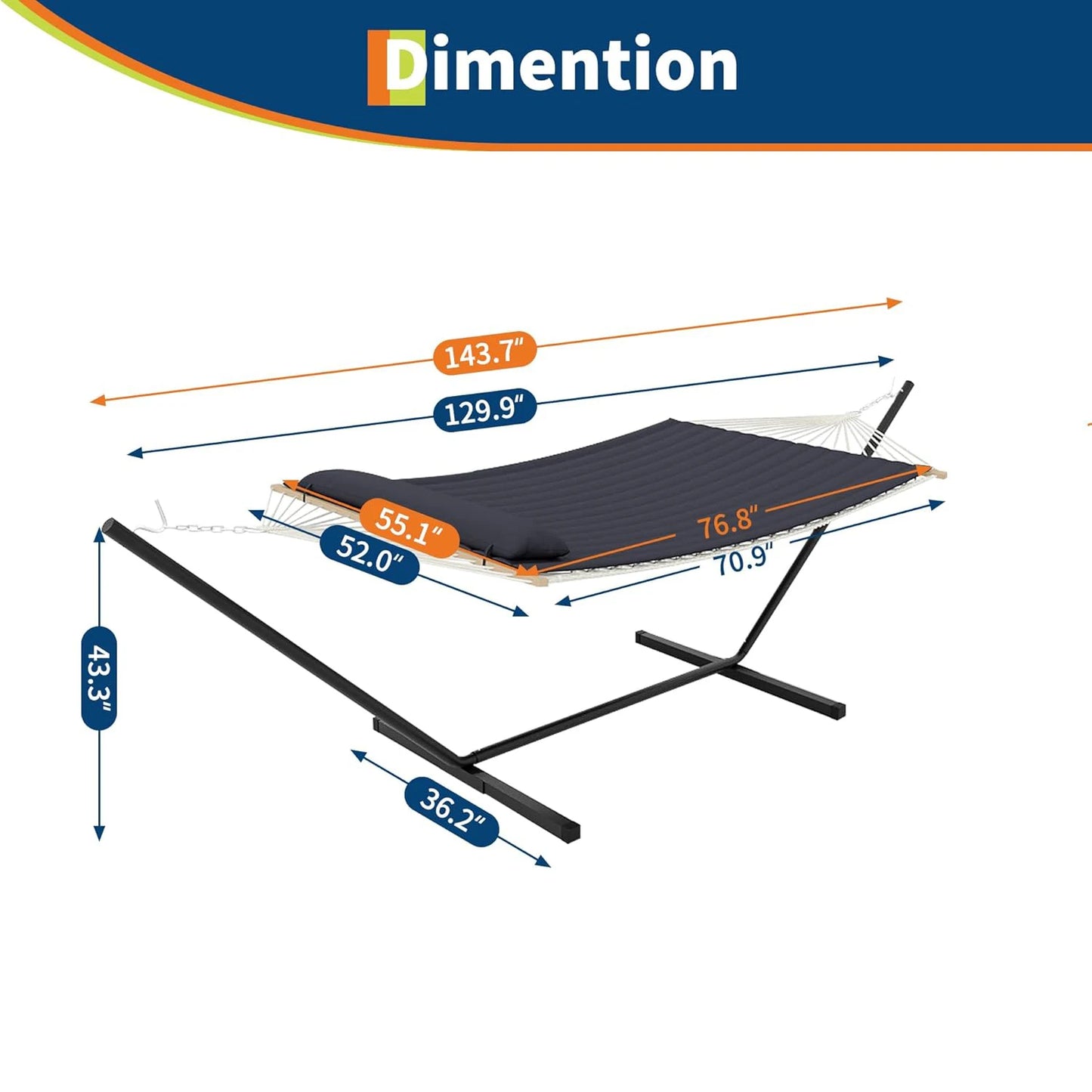 2-Person Hammock with Stand & Quilted Cushion – 600 lb Capacity
