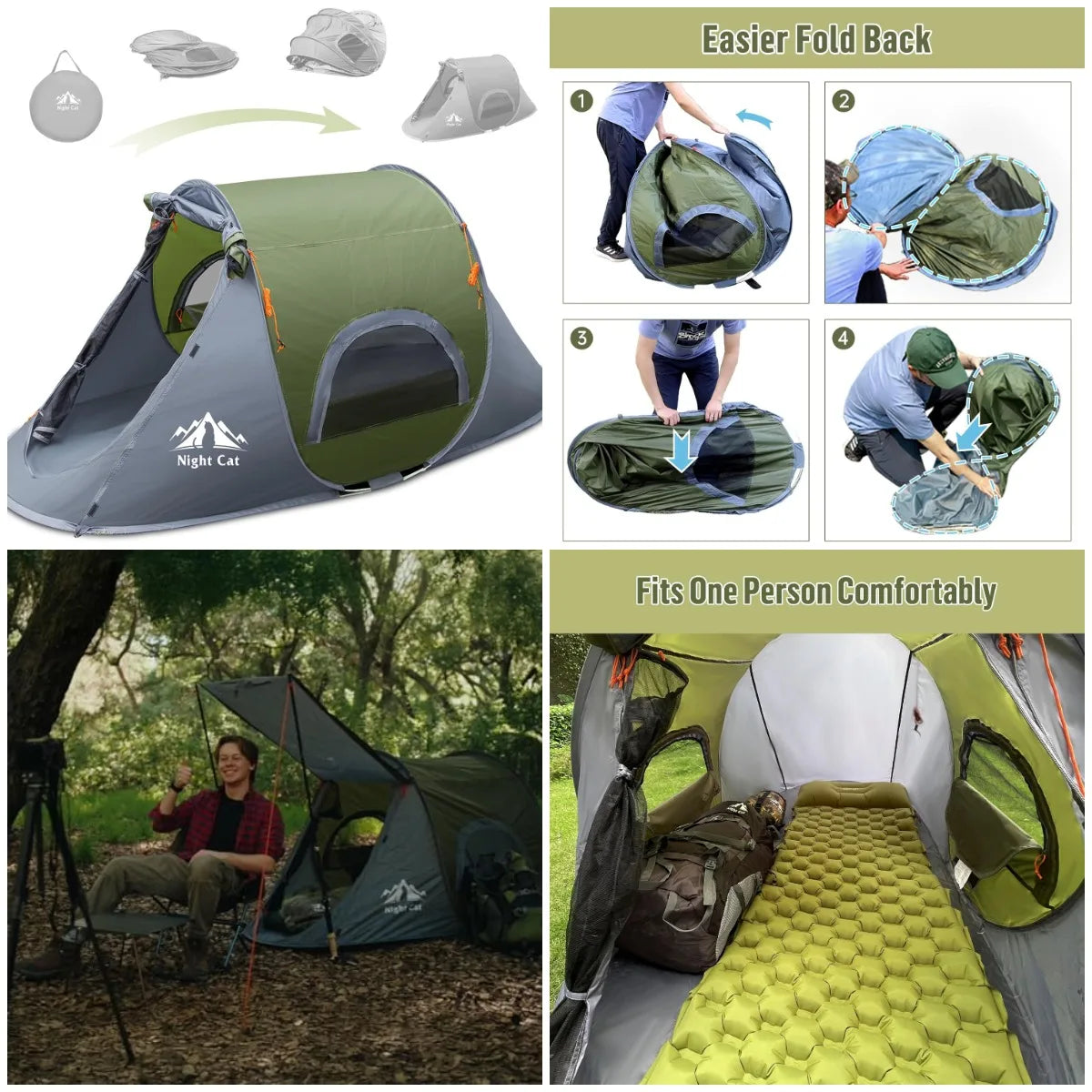 Pop-up Camping Tent: 1 Person Tent Waterproof Instant Easy Setup Outdoor Tent