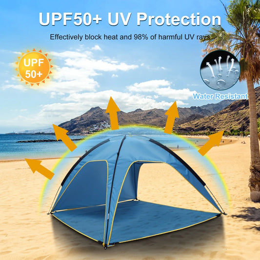 Beach Tent Sun Shelter UPF 50+ – 6.9 x 6.9 ft Portable Canopy for 4–6 Adults