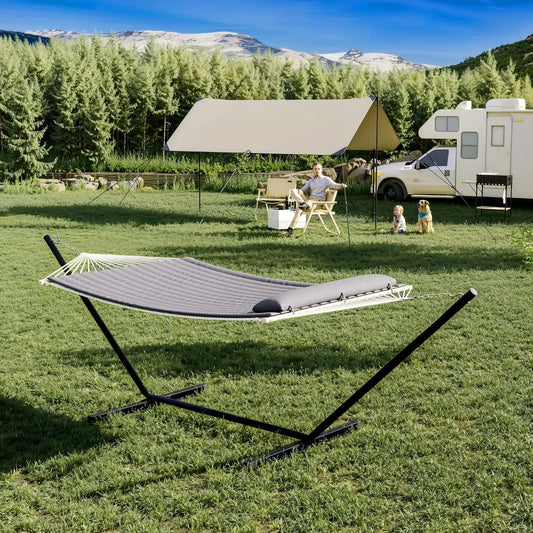 2-Person Hammock with Stand & Quilted Cushion – 600 lb Capacity