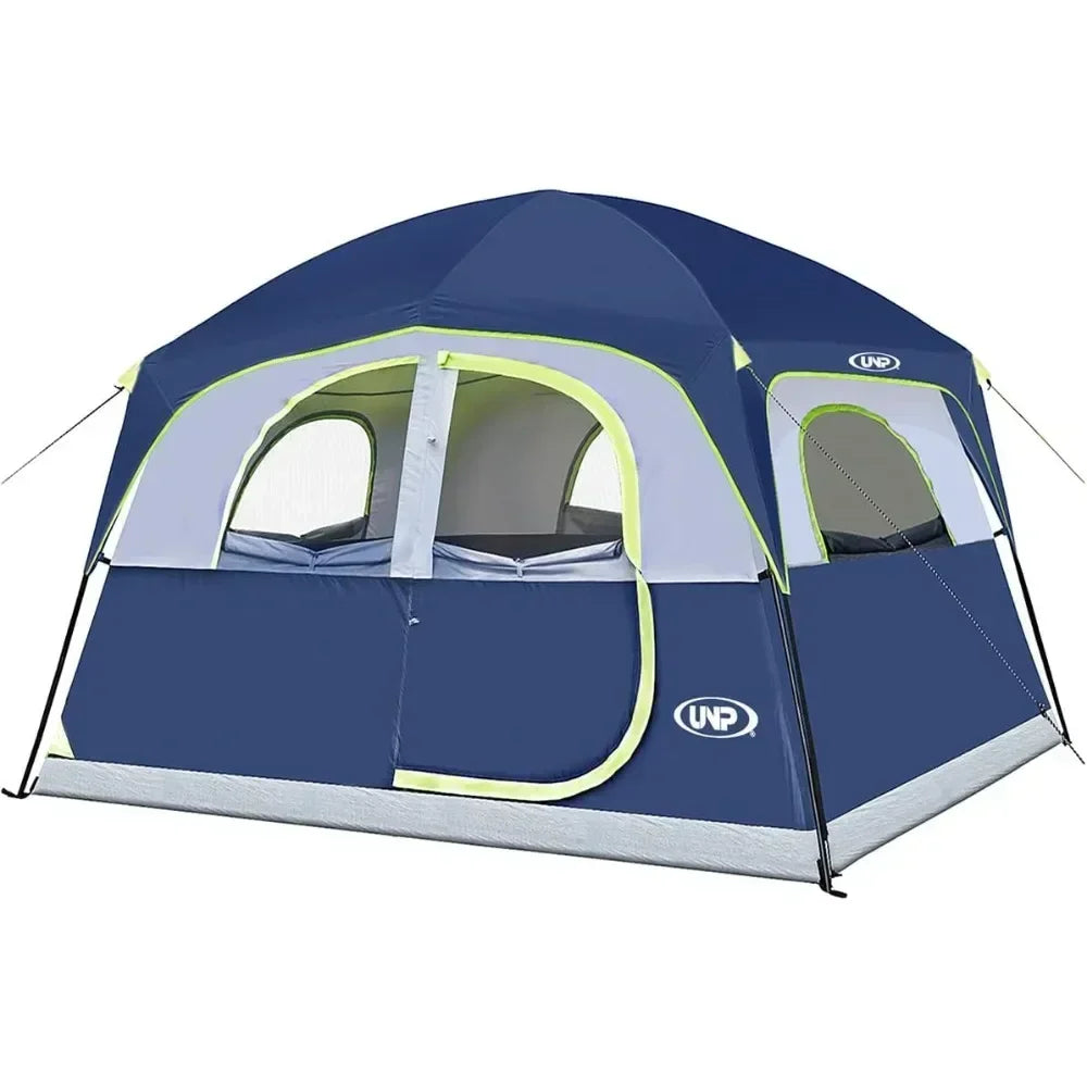 6 Person Waterproof,  Windproof, Double Layer Family Tent with 1 Mesh Door & 5 Large Mesh Win