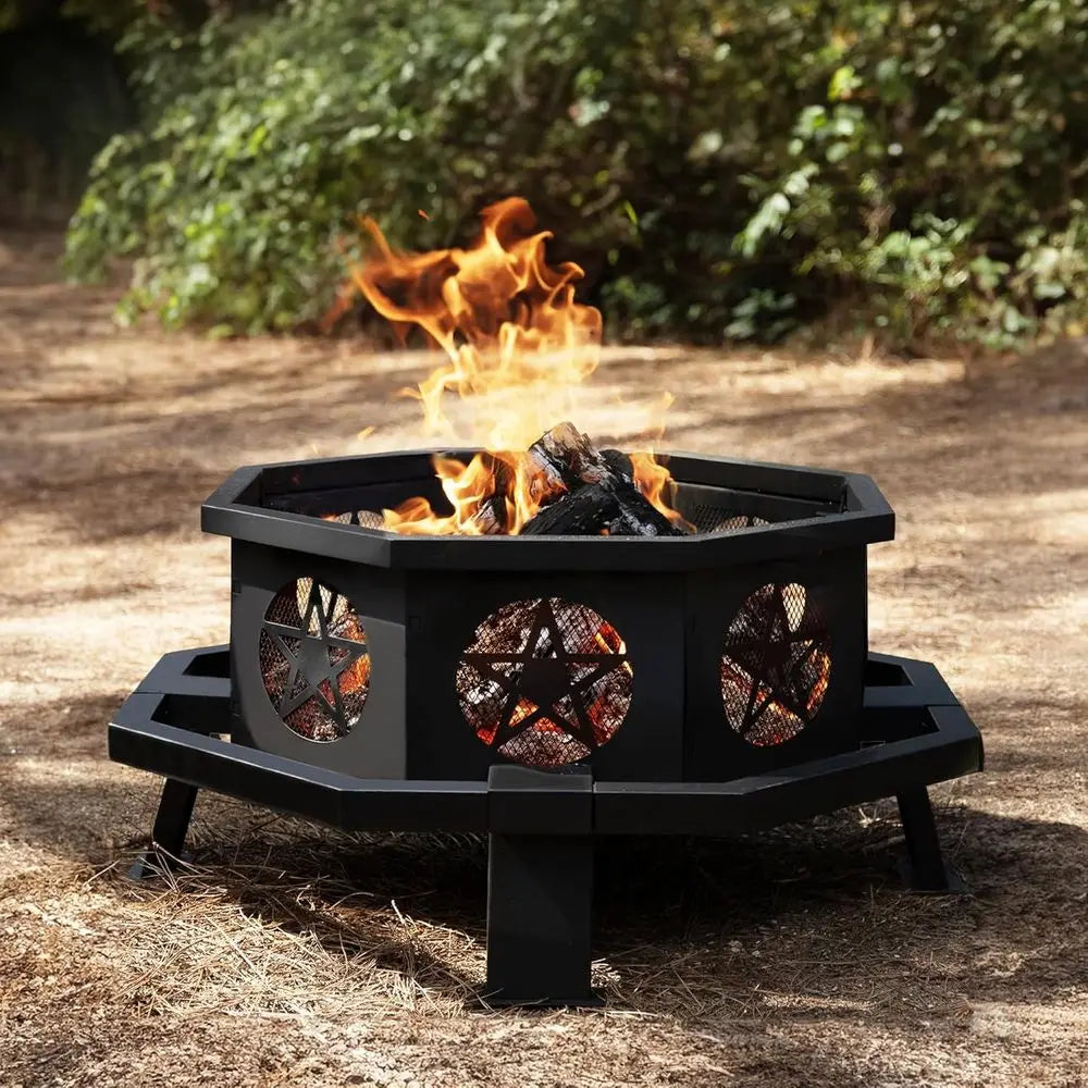 35 Octagonal Outdoor Wood Fire Pit with Grill