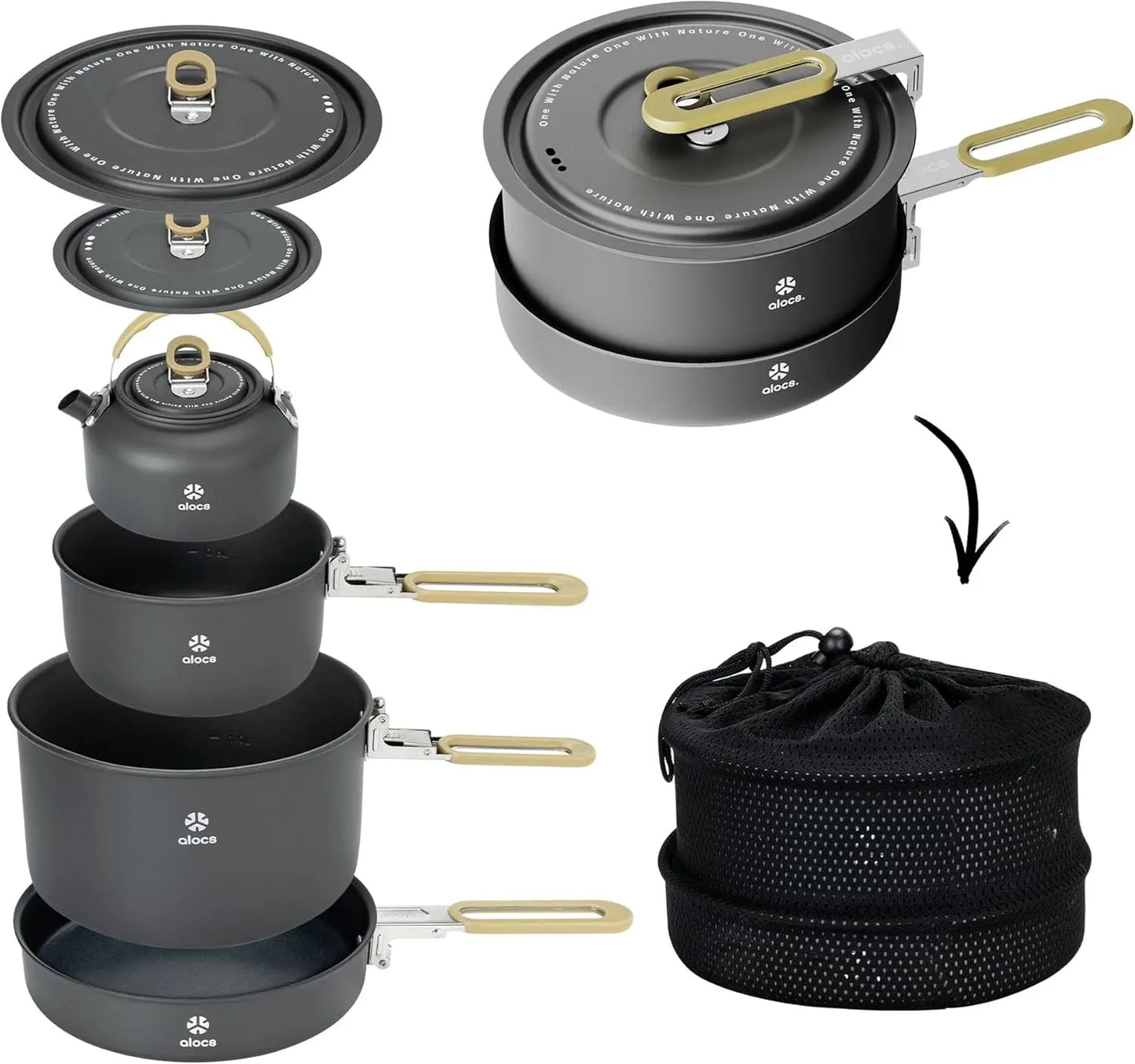 Camping Cookware Set for 2 – Lightweight Hard-Anodized Pots, Pans & Kettle