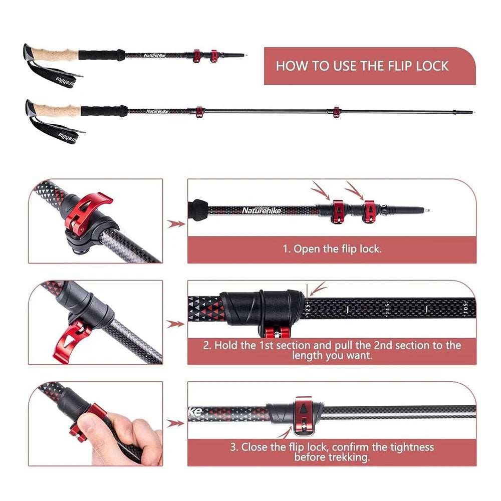 2 PCS Trekking Poles, Lightweight Carbon Fiber