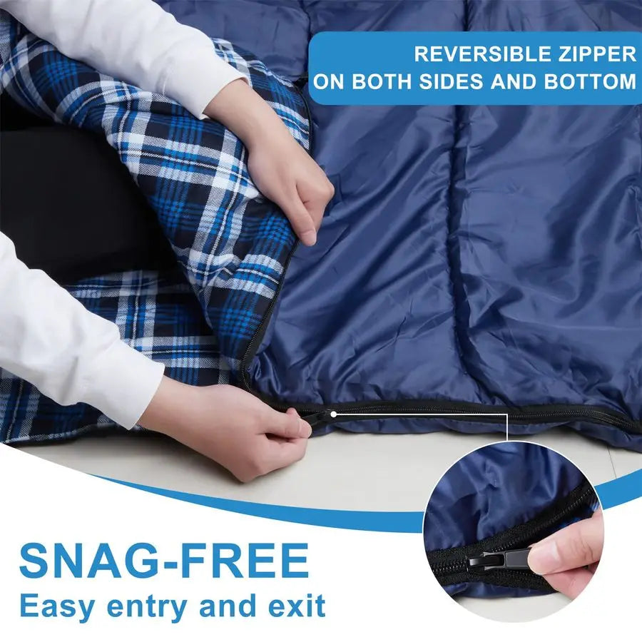 Cotton Flannel Double Sleeping Bag: Queen Size, 2-Person