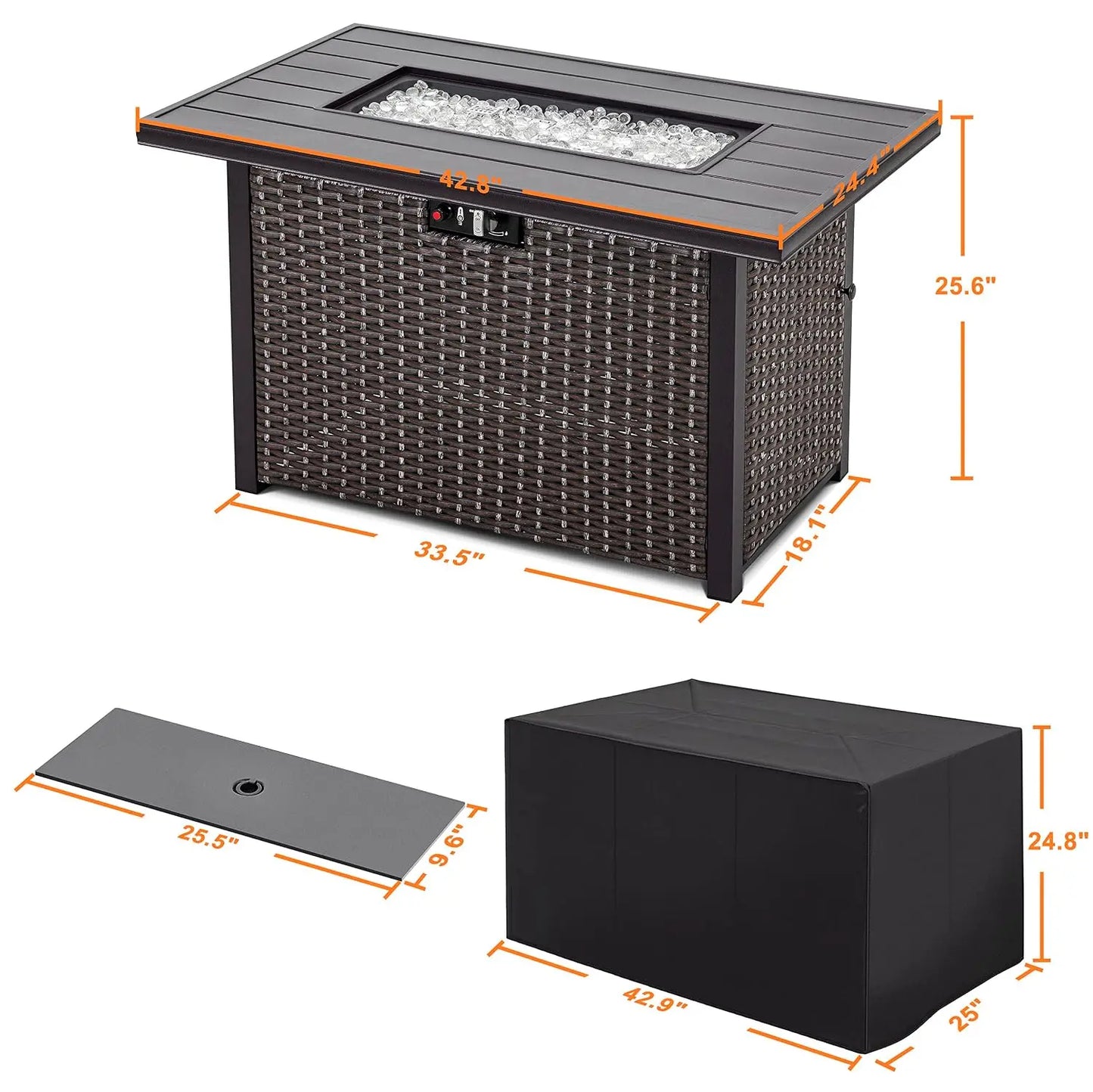 43" Propane Fire Pit Table 50,000 BTU | CSA Certified Outdoor Gas Fire Pit with Lid