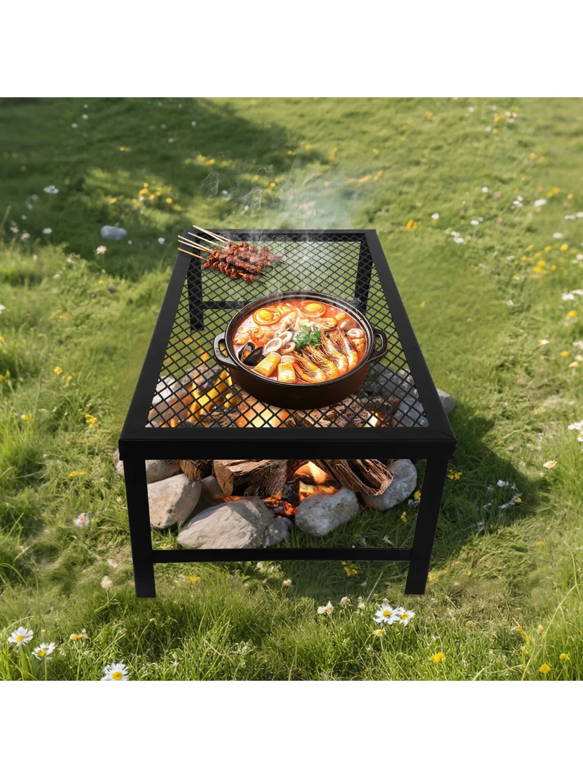 Folding Campfire Grill Rack – Portable BBQ Iron Grill