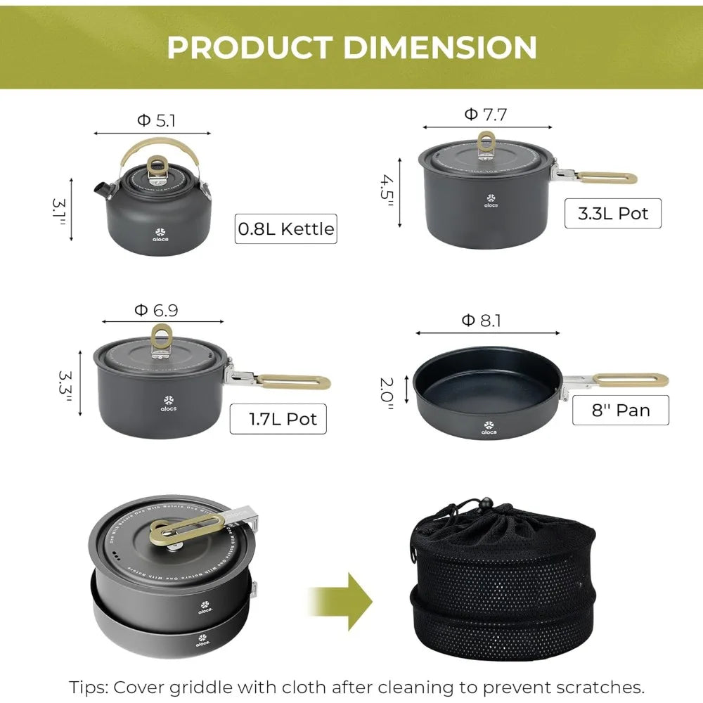 Alocs Camping Cookware Set – Lightweight Pots & Pans for Backpacking & Trail Cooking