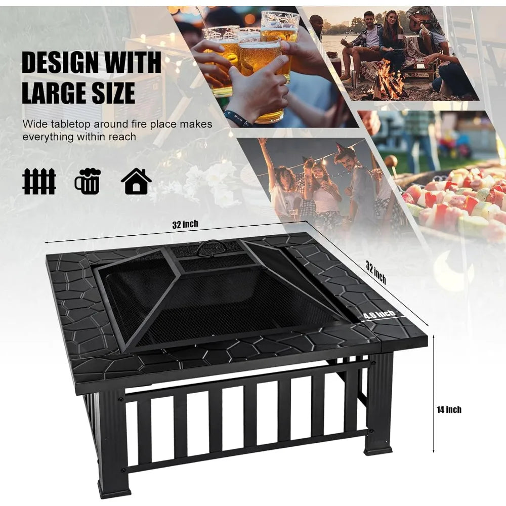 32 Inch Square Metal Fire Pit Table