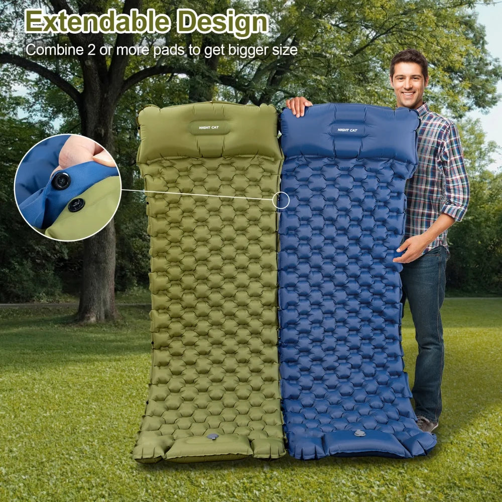 Inflatable Sleeping Mat with Pillow, Foot Pump, 77"x25.5"