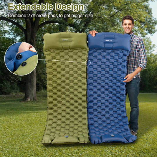 Inflatable Sleeping Pad with Pillow, Foot Pump, Ultra-Light, Compact 77"x25.5"