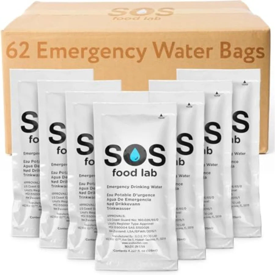 Emergency Water Pouches - 2 Gallons 4.2 Fl Oz Each - Triple Purified UV Sterilized