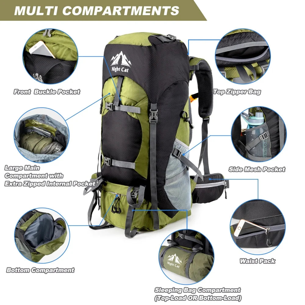 Night Cat Hiking Backpack – Lightweight Packable Pack with Rain Cover, No Frame