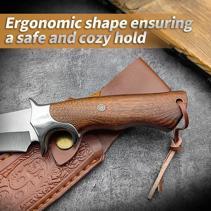 Outdoor Fixed Blade Camping Knife with Leather Sheath