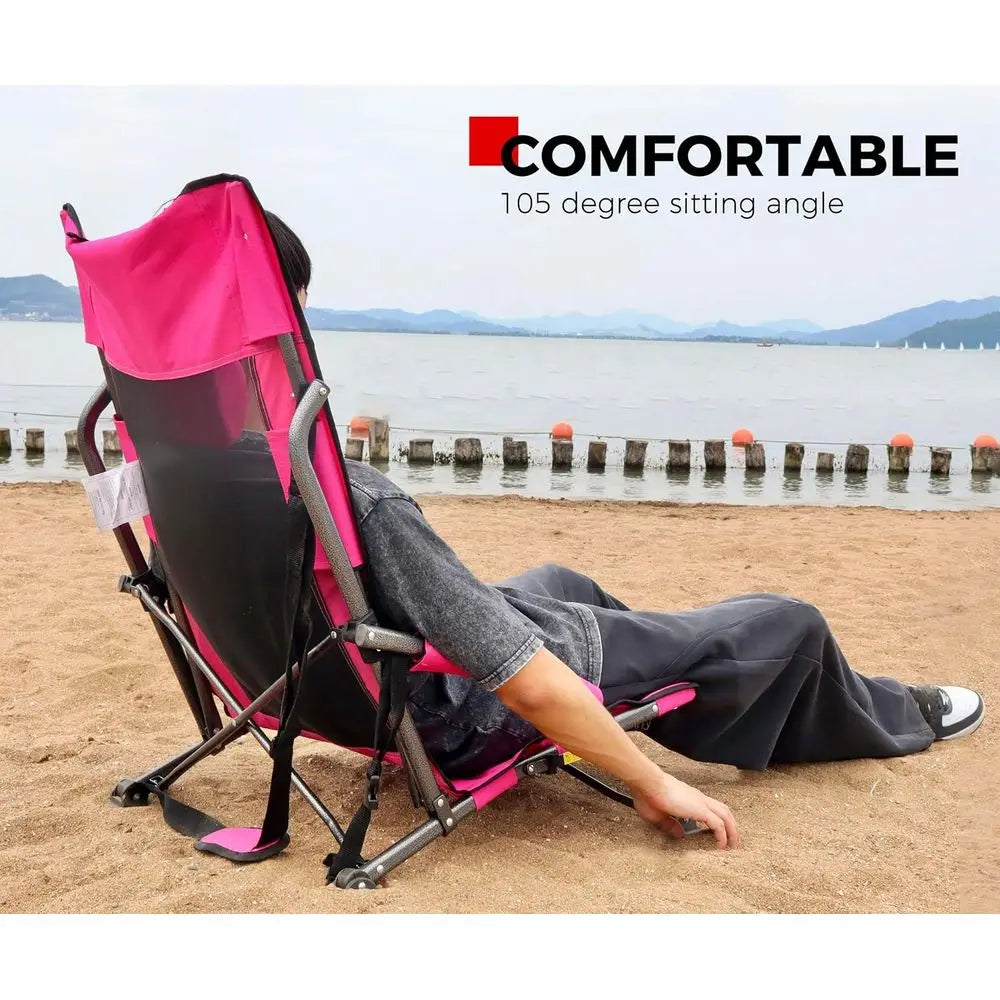 Low Folding Beach Chairs Set of 2