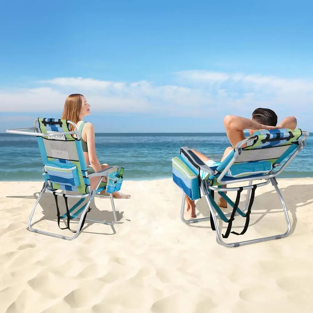 Tall Beach Chair 2-Pack — Backpack Style, 5-Position, Cooler Bag & Cup Holders