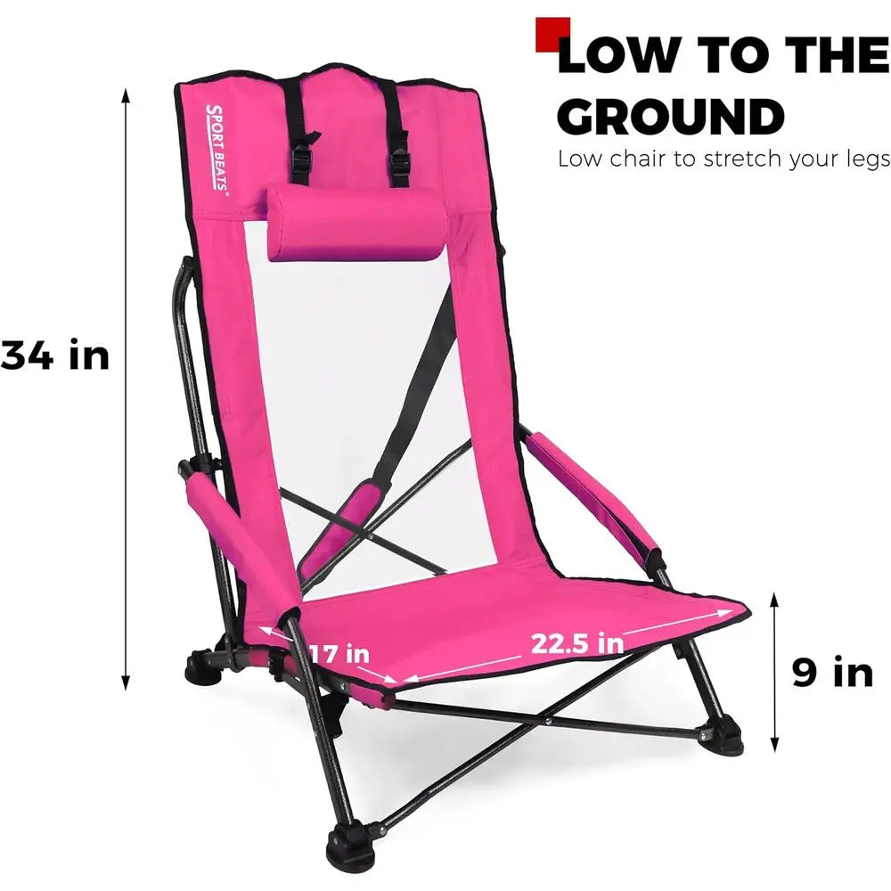 Low Folding Beach Chairs Set of 2